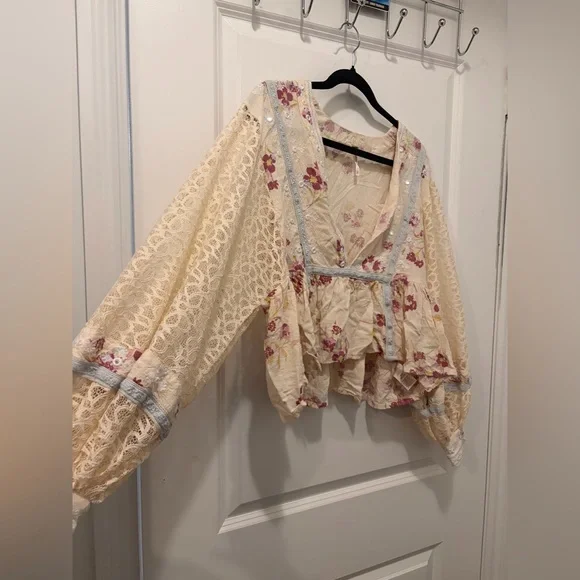 FREE PEOPLE Boogie All Night Blouse in Ivory - Small - Picture 7 of 16